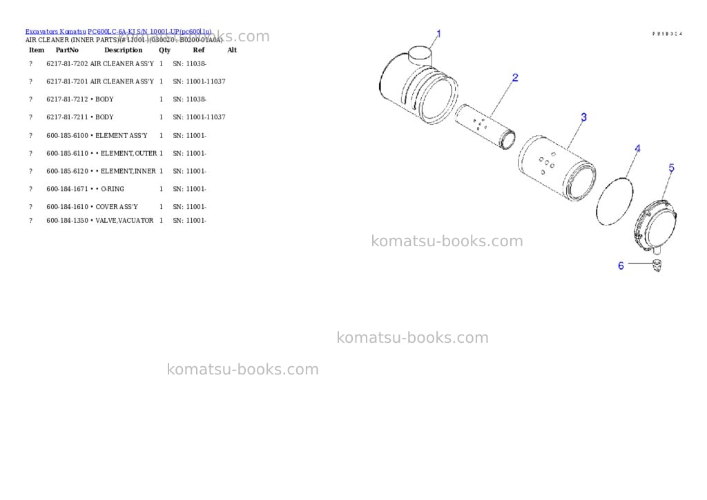 Komatsu pc600lc-6a-kj s/n 10001-up Parts catalog cover Komatsu pc600lc-6a-kj s/n 10001-up Parts catalog cover