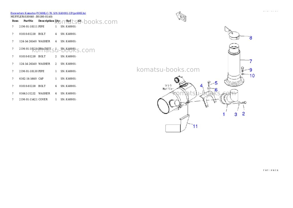 Komatsu pc600lc-7k s/n k40001-up Parts catalog cover Page 3