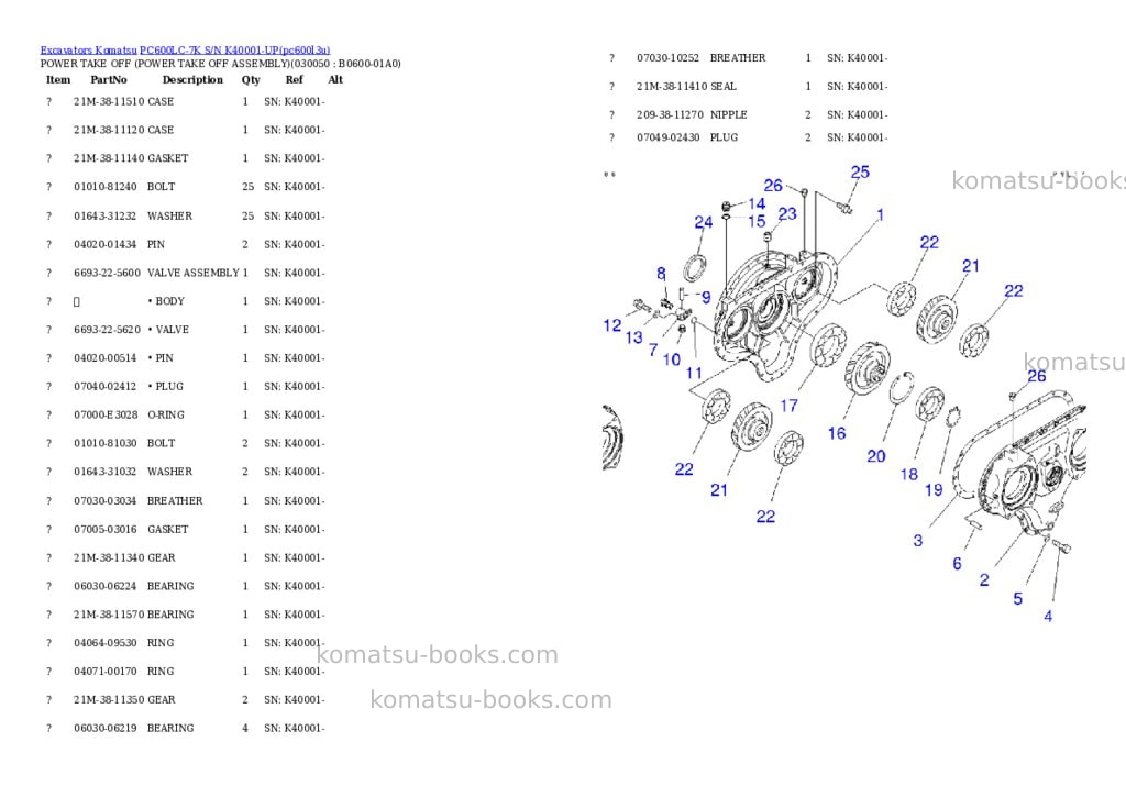 Komatsu pc600lc-7k s/n k40001-up Parts catalog cover Page 4