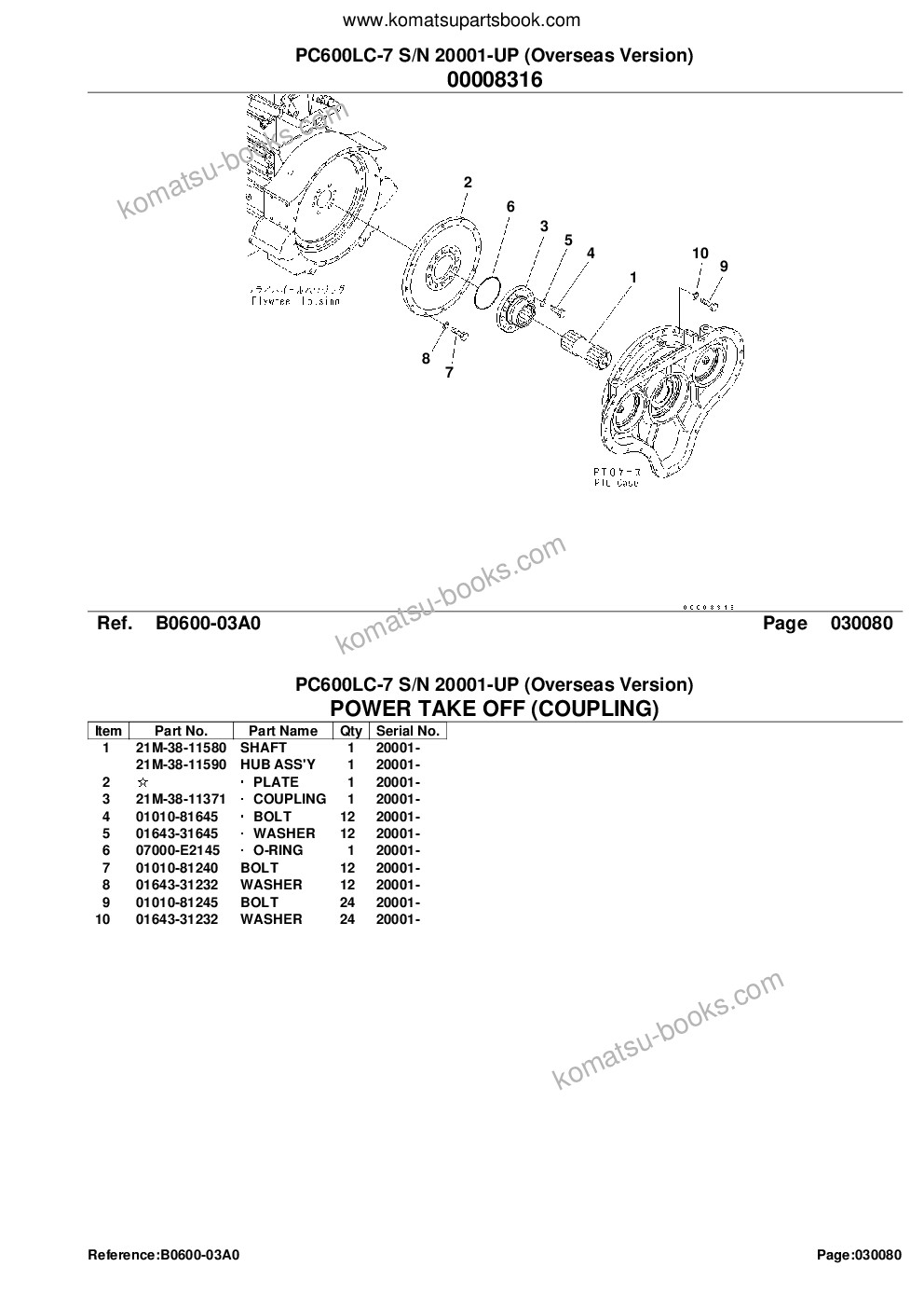 Komatsu pc600lc-7 s/n 20001-up overseas version Parts catalog cover Page 10