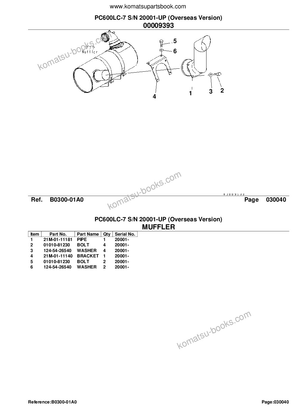 Komatsu pc600lc-7 s/n 20001-up overseas version Parts catalog cover Page 6