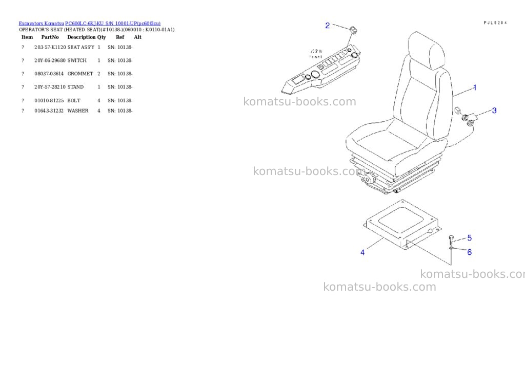 Komatsu pc600lc-6kj-ku s/n 10001-up Parts catalog cover Page 2