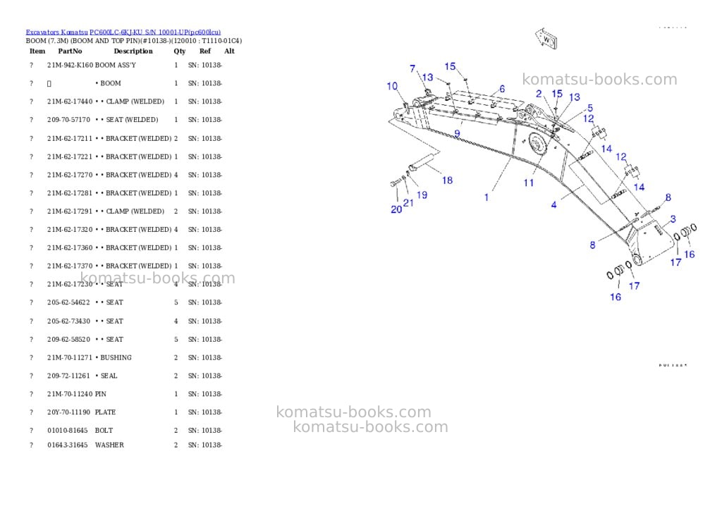 Komatsu pc600lc-6kj-ku s/n 10001-up Parts catalog cover Page 7