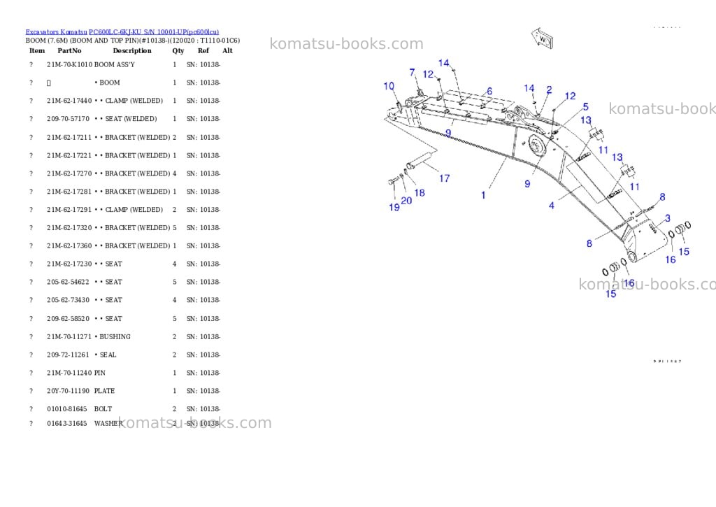 Komatsu pc600lc-6kj-ku s/n 10001-up Parts catalog cover Page 8