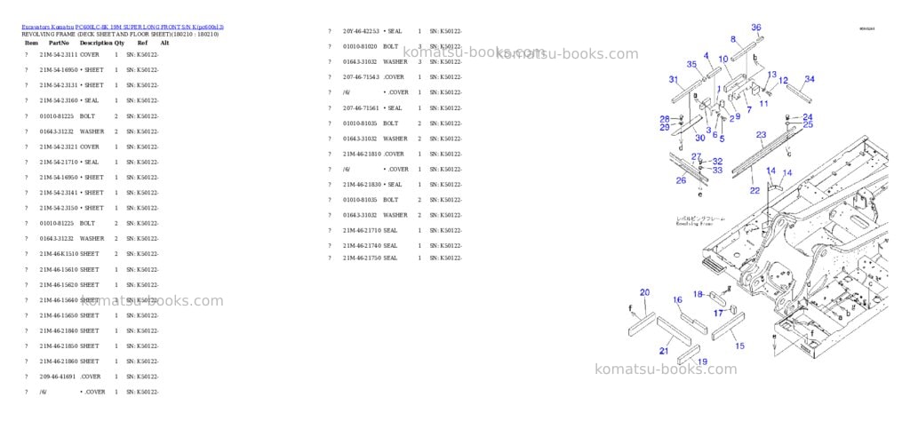 Komatsu pc600lc-8k 19m super long front s/n k Parts catalog cover Komatsu pc600lc-8k 19m super long front s/n k Parts catalog cover