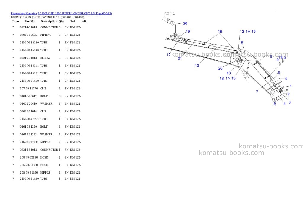 Komatsu pc600lc-8k 19m super long front s/n k Parts catalog cover Page 6 Komatsu pc600lc-8k 19m super long front s/n k Parts catalog cover Page 6