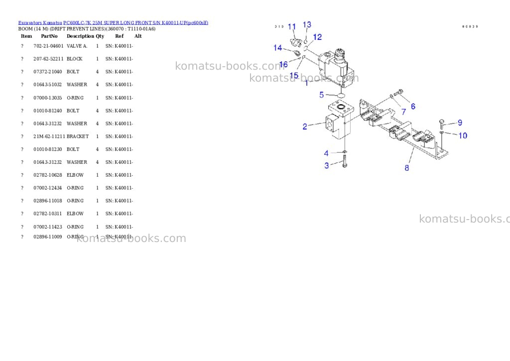 Komatsu pc600lc-7k 25m super long front s/n k40011-up Parts catalog cover Page 10
