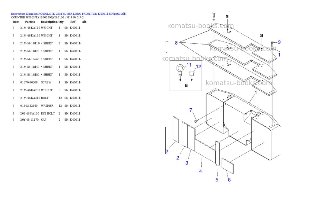 Komatsu pc600lc-7k 25m super long front s/n k40011-up Parts catalog cover Page 2