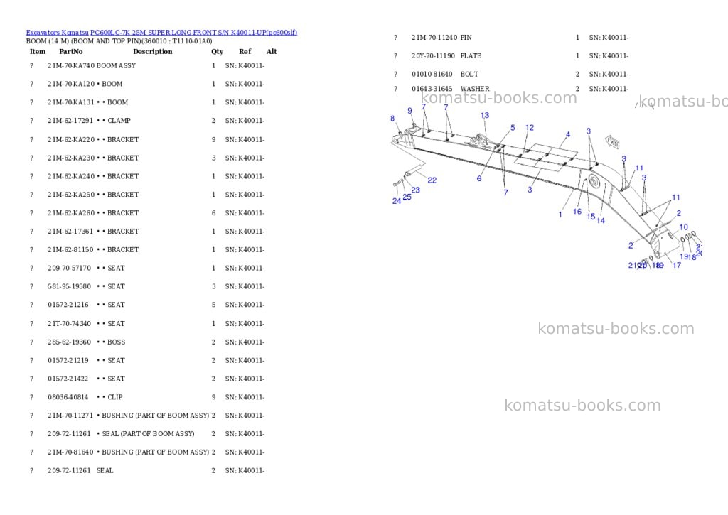 Komatsu pc600lc-7k 25m super long front s/n k40011-up Parts catalog cover Page 4