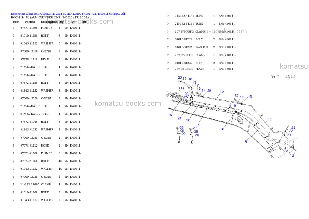Komatsu pc600lc-7k 25m super long front s/n k40011-up Parts catalog cover Page 5