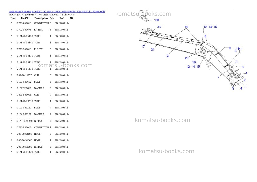 Komatsu pc600lc-7k 25m super long front s/n k40011-up Parts catalog cover Page 6