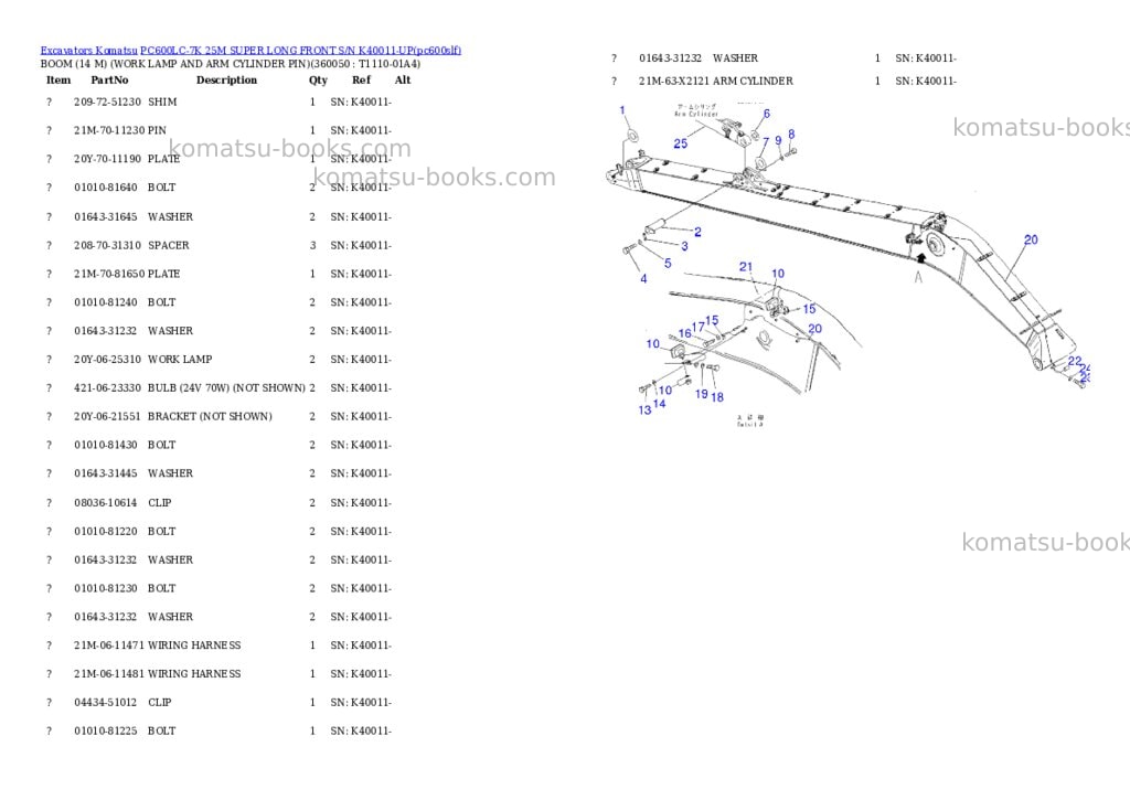 Komatsu pc600lc-7k 25m super long front s/n k40011-up Parts catalog cover Page 8