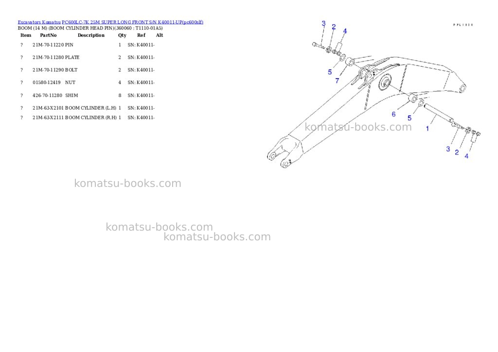 Komatsu pc600lc-7k 25m super long front s/n k40011-up Parts catalog cover Page 9