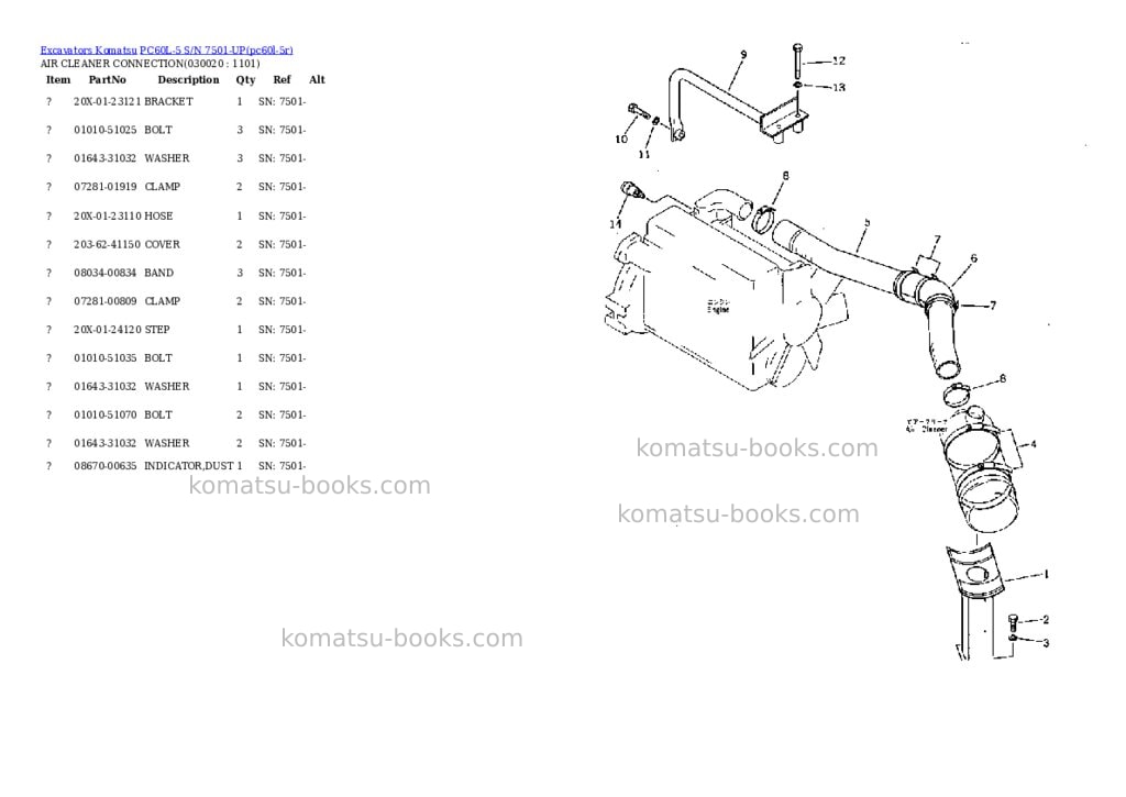 Komatsu PC60L-5 S/N 7501-UP Parts catalog cover Komatsu PC60L-5 S/N 7501-UP Parts catalog cover