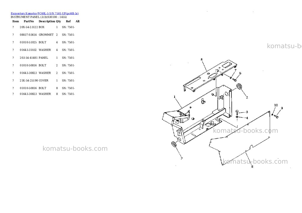 Komatsu PC60L-5 S/N 7501-UP Parts catalog cover Page 9 Komatsu PC60L-5 S/N 7501-UP Parts catalog cover Page 9