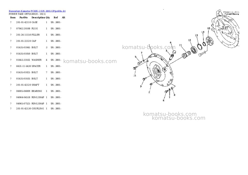 Komatsu pc60u-3 s/n 3801-up Parts catalog cover