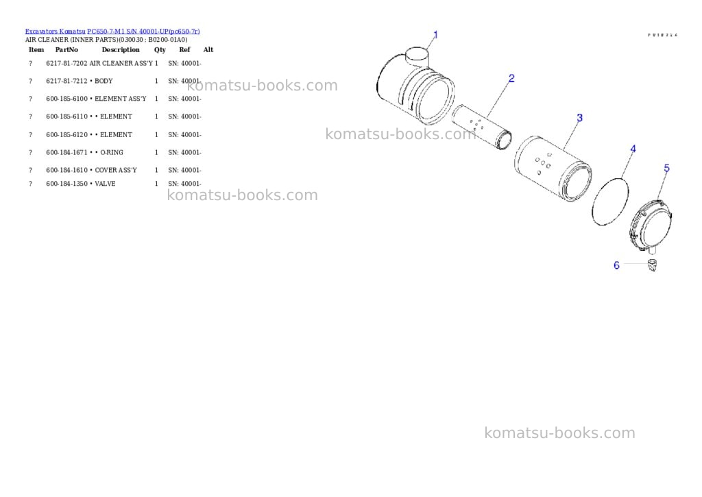 Komatsu pc650-7-m1 s/n 40001-up Parts catalog cover Page 2