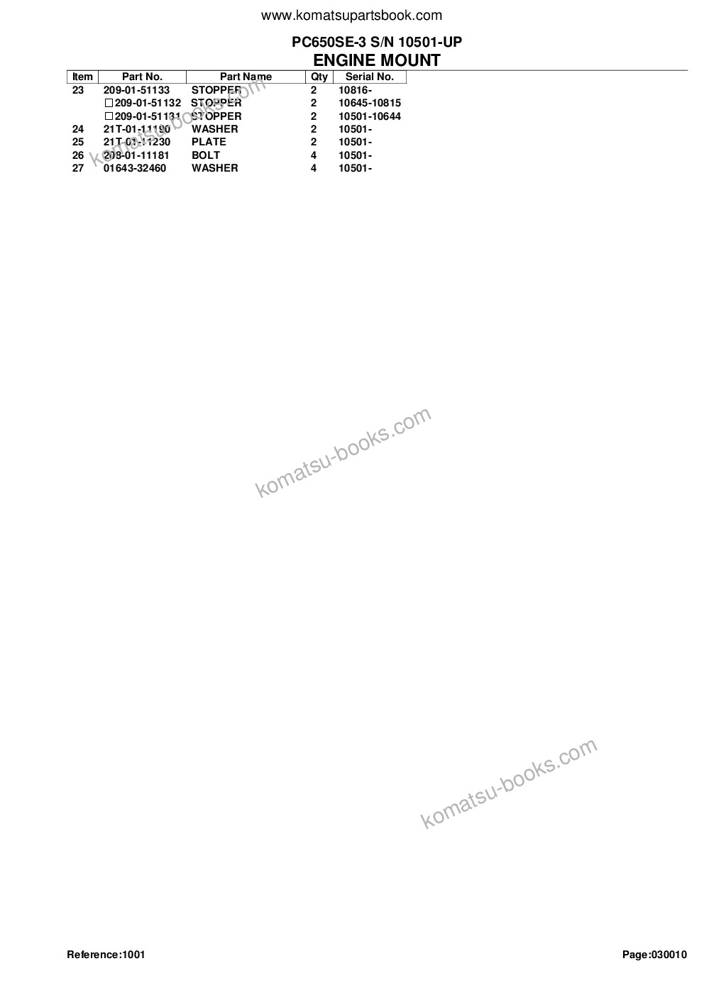 Komatsu PC650SE-3 S/N 10501-UP Parts catalog cover Page 4