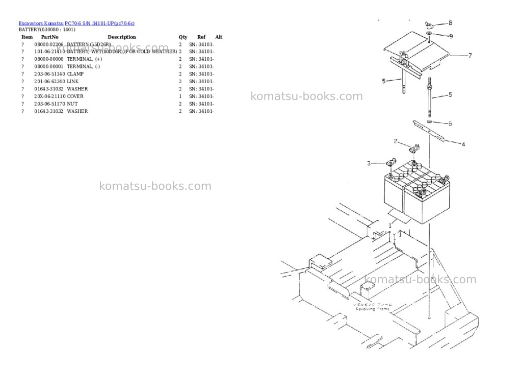 Komatsu pc70-6 s/n 34101-up Parts catalog cover Page 7