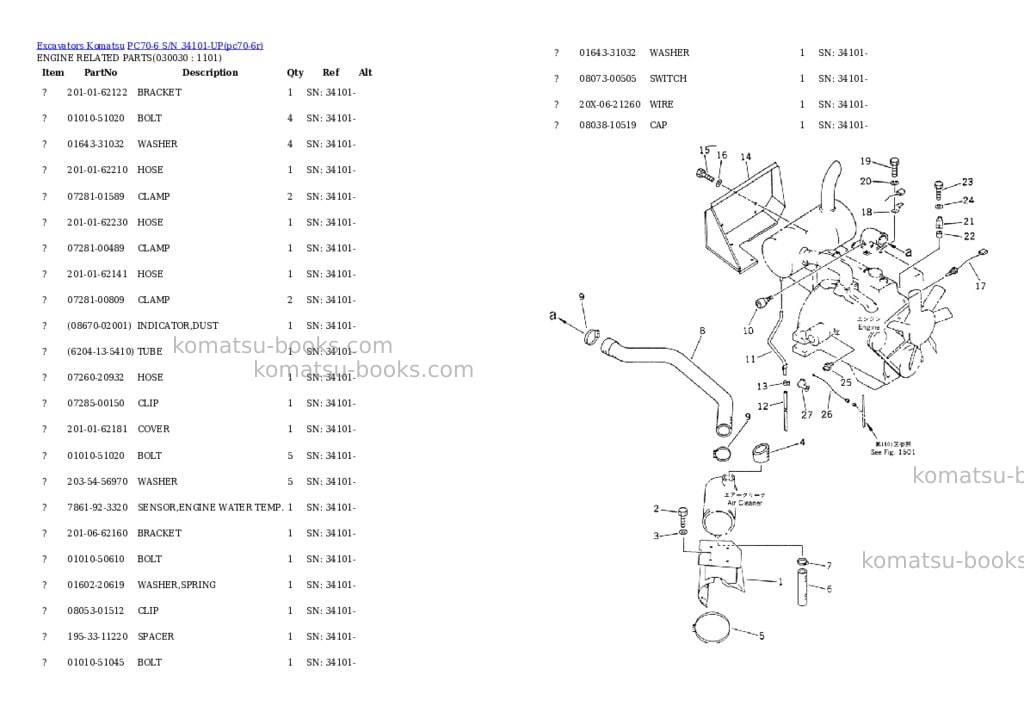 Komatsu PC70-6 S/N 34101-UP Parts catalog cover Page 2