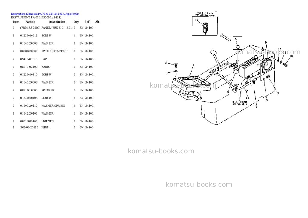 Komatsu PC70-6 S/N 34101-UP Parts catalog cover Page 8