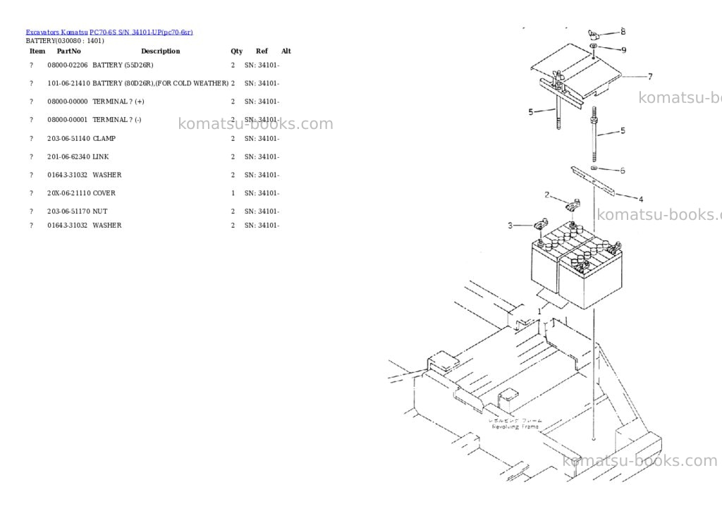 Komatsu pc70-6s s/n 34101-up Parts catalog cover Page 7