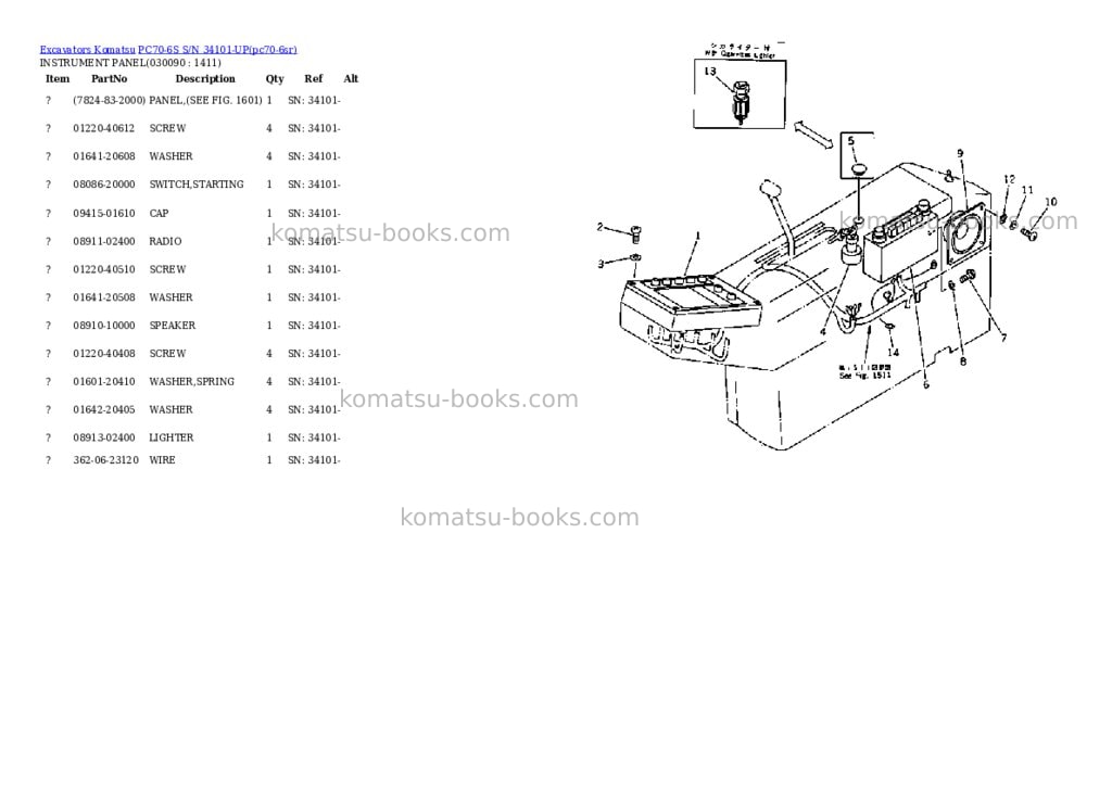 Komatsu pc70-6s s/n 34101-up Parts catalog cover Page 8
