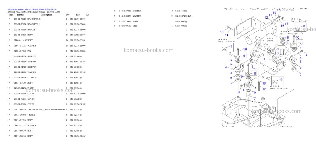 Komatsu pc70-7-b s/n 45001-up Parts catalog cover Komatsu pc70-7-b s/n 45001-up Parts catalog cover