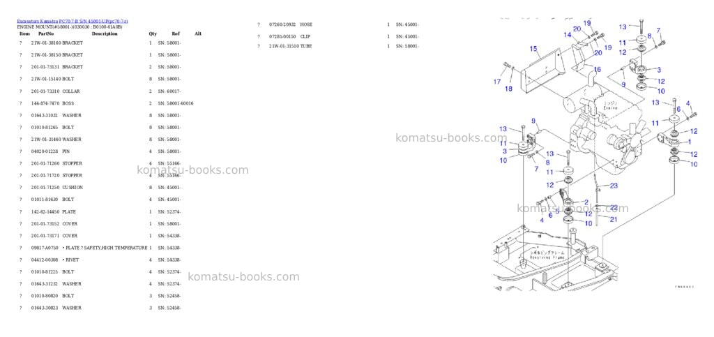Komatsu pc70-7-b s/n 45001-up Parts catalog cover Page 2 Komatsu pc70-7-b s/n 45001-up Parts catalog cover Page 2