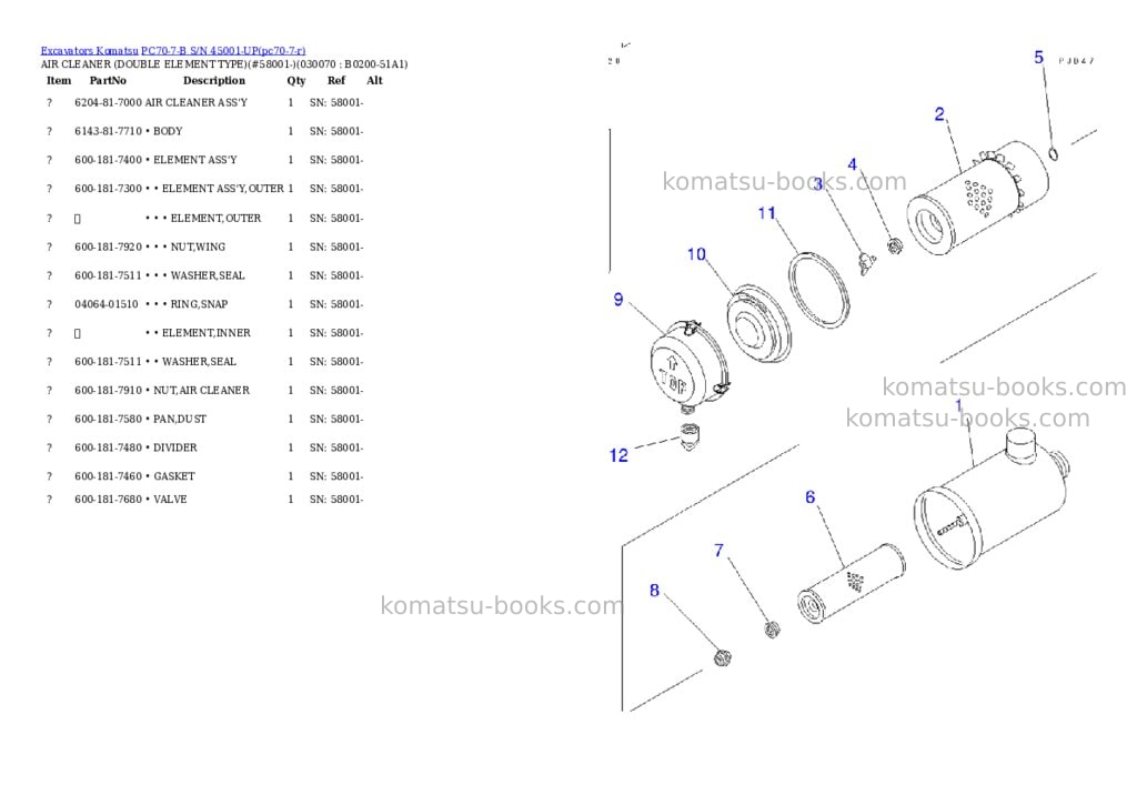 Komatsu pc70-7-b s/n 45001-up Parts catalog cover Page 6 Komatsu pc70-7-b s/n 45001-up Parts catalog cover Page 6