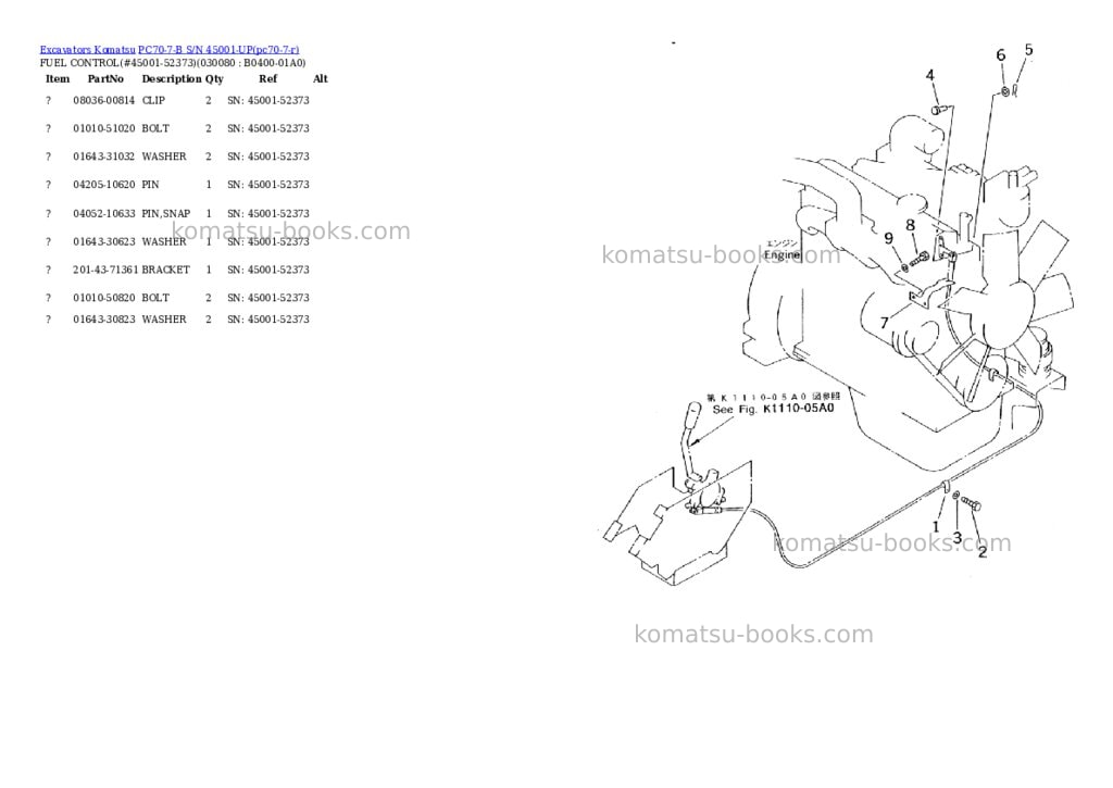 Komatsu pc70-7-b s/n 45001-up Parts catalog cover Page 7 Komatsu pc70-7-b s/n 45001-up Parts catalog cover Page 7