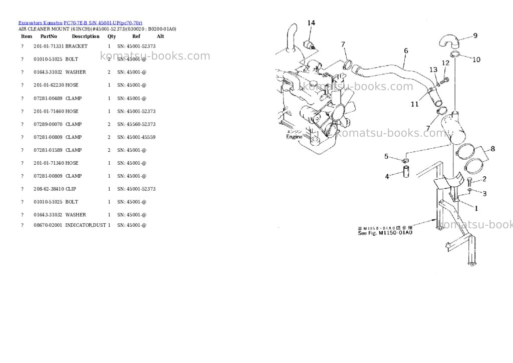 Komatsu pc70-7e-b s/n 45001-up Parts catalog cover