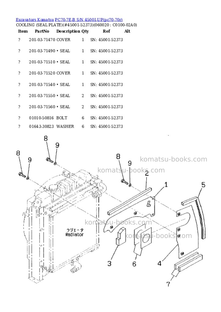Komatsu pc70-7e-b s/n 45001-up Parts catalog cover Page 6