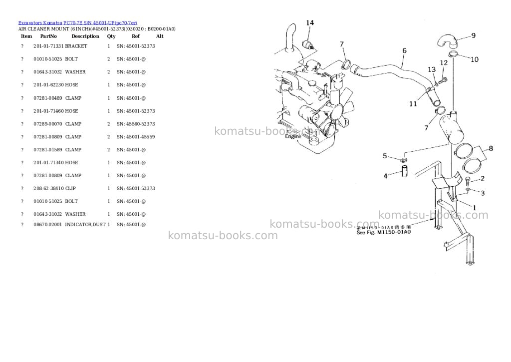 Komatsu pc70-7e s/n 45001-up Parts catalog cover