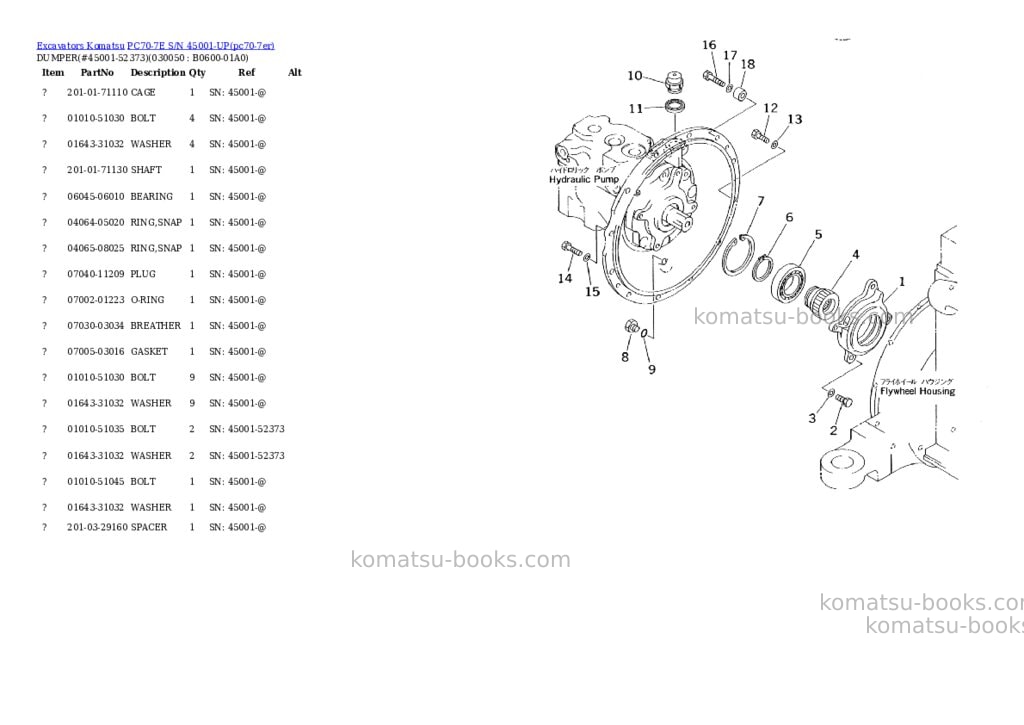 Komatsu pc70-7e s/n 45001-up Parts catalog cover Page 4