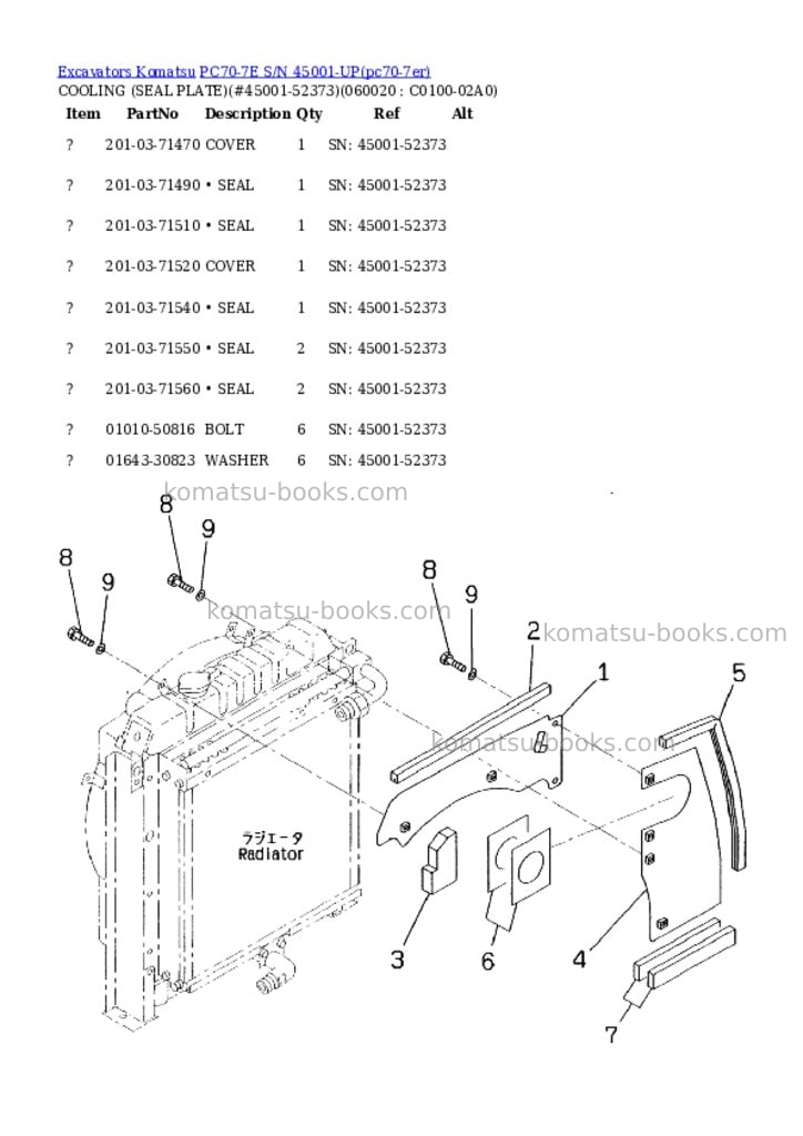Komatsu pc70-7e s/n 45001-up Parts catalog cover Page 6