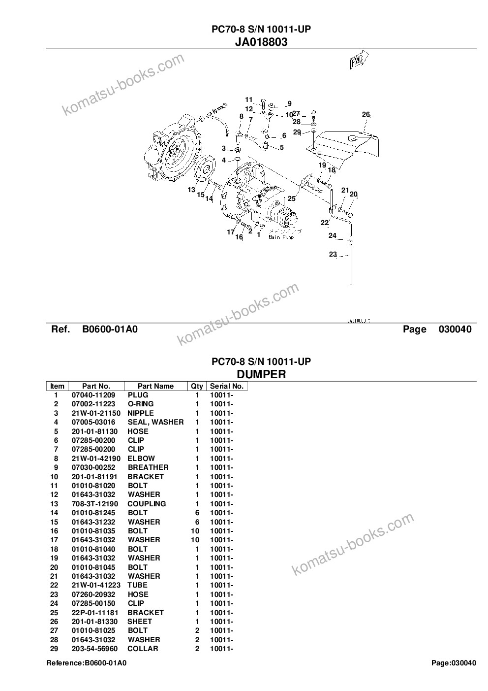Komatsu pc70-8 s/n 10011-up Parts catalog cover Page 7
