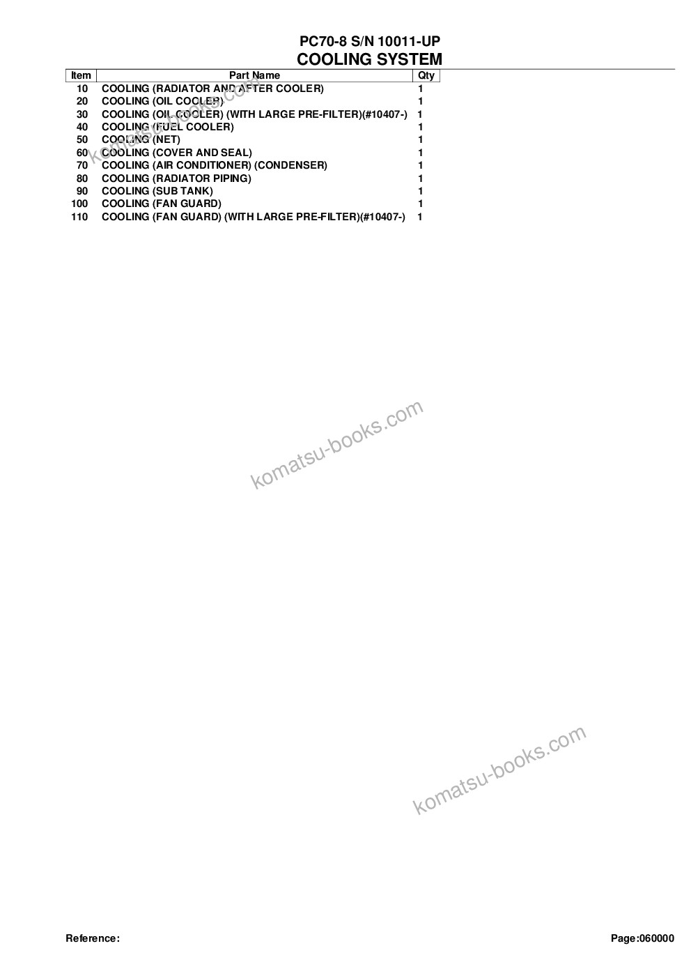 Komatsu pc70-8 s/n 10011-up Parts catalog cover Page 8