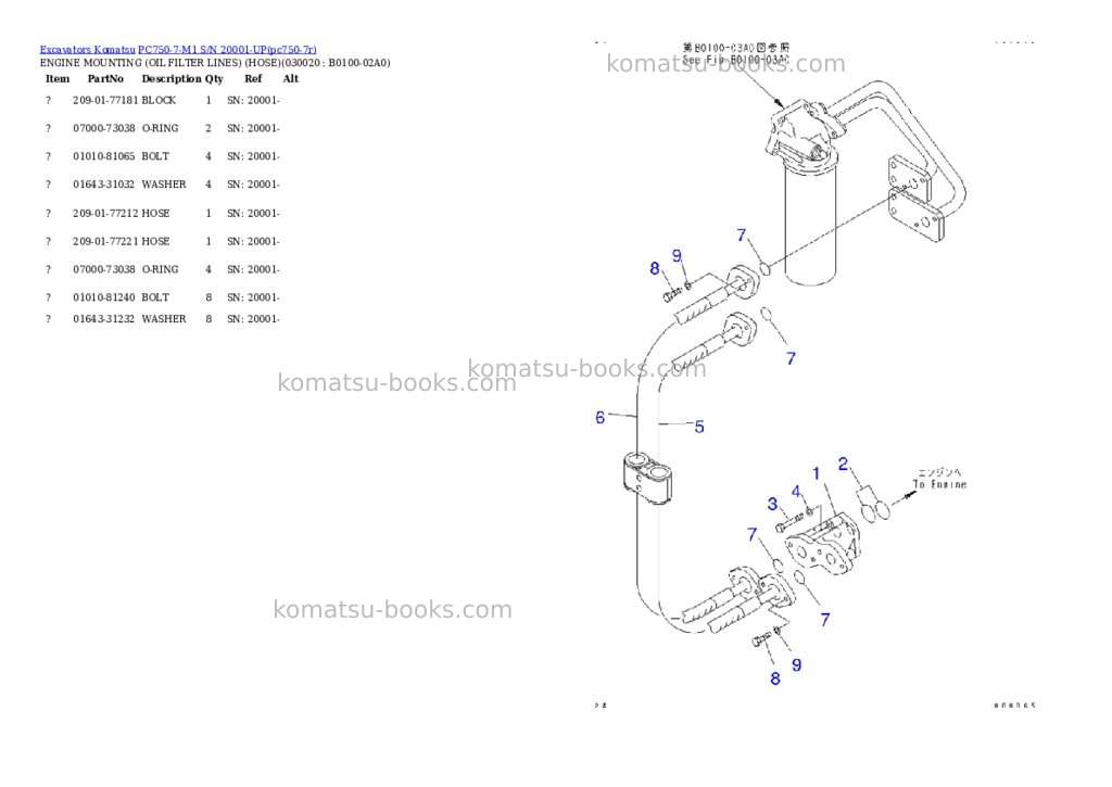 Komatsu pc750-7-m1 s/n 20001-up Parts catalog cover Komatsu pc750-7-m1 s/n 20001-up Parts catalog cover