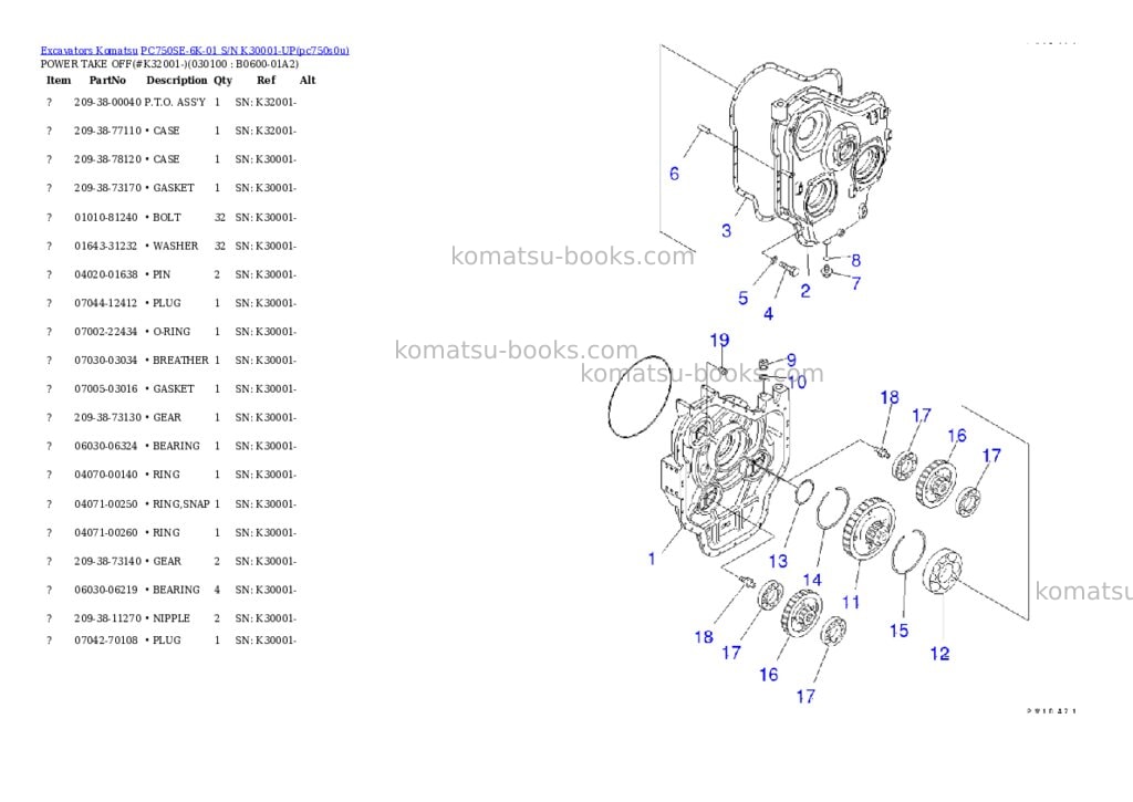 Komatsu pc750se-6k-01 s/n k30001-up Parts catalog cover