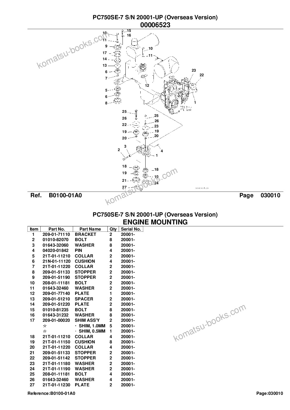 Komatsu pc750se-7 s/n 20001-up overseas version Parts catalog cover Page 3