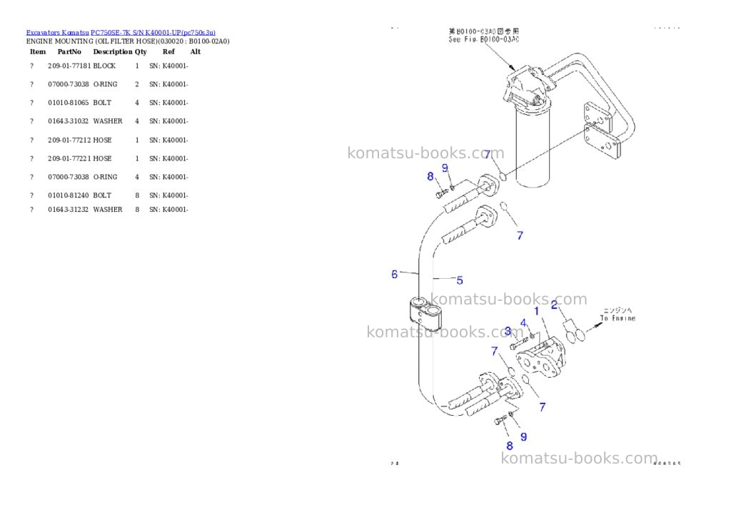 Komatsu pc750se-7k s/n k40001-up Parts catalog cover