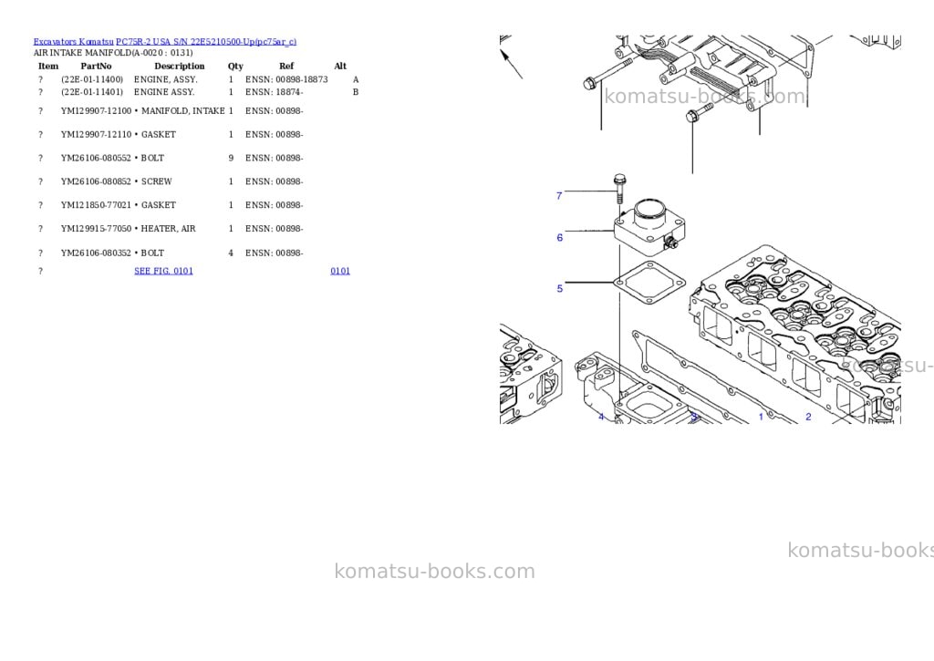 Komatsu pc75r-2 usa s/n 22e5210500-up Parts catalog cover