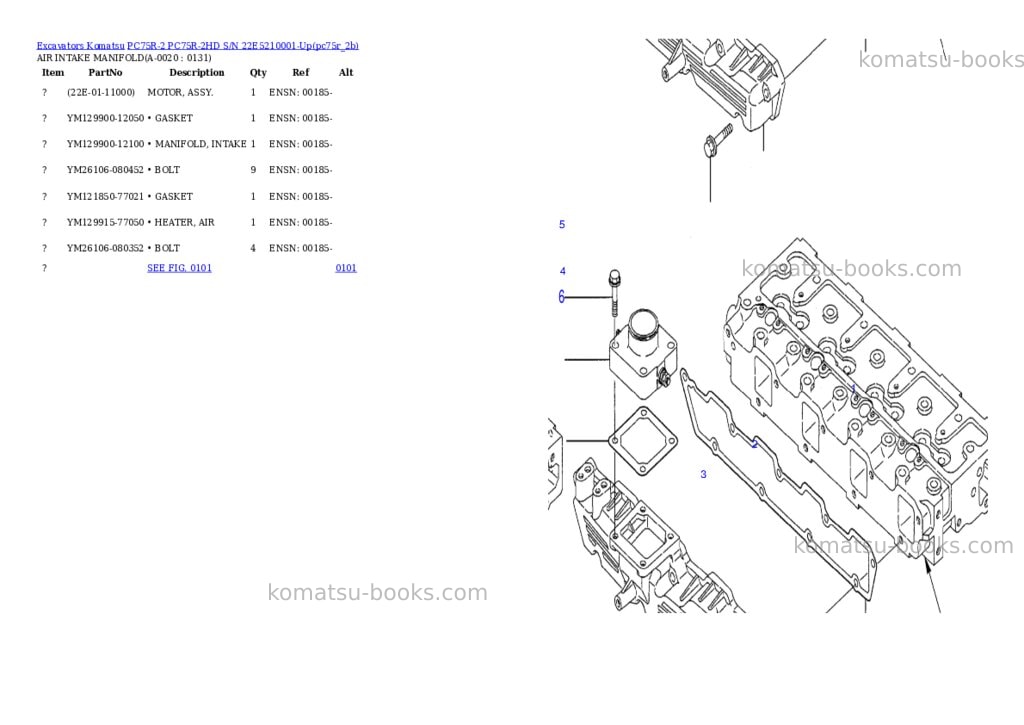 Komatsu pc75r-2 pc75r-2hd s/n 22e5210001-up Parts catalog cover Komatsu pc75r-2 pc75r-2hd s/n 22e5210001-up Parts catalog cover