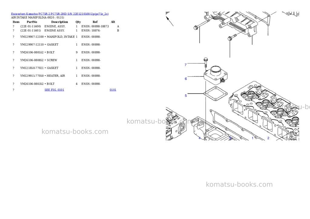 Komatsu pc75r-2 pc75r-2hd s/n 22e5210500-up Parts catalog cover Komatsu pc75r-2 pc75r-2hd s/n 22e5210500-up Parts catalog cover