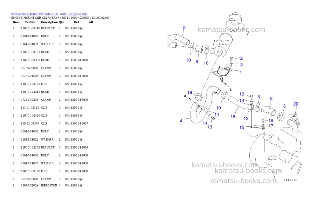 Komatsu pc75ud-3 s/n 15001-up Parts catalog cover Page 2 Komatsu pc75ud-3 s/n 15001-up Parts catalog cover Page 2