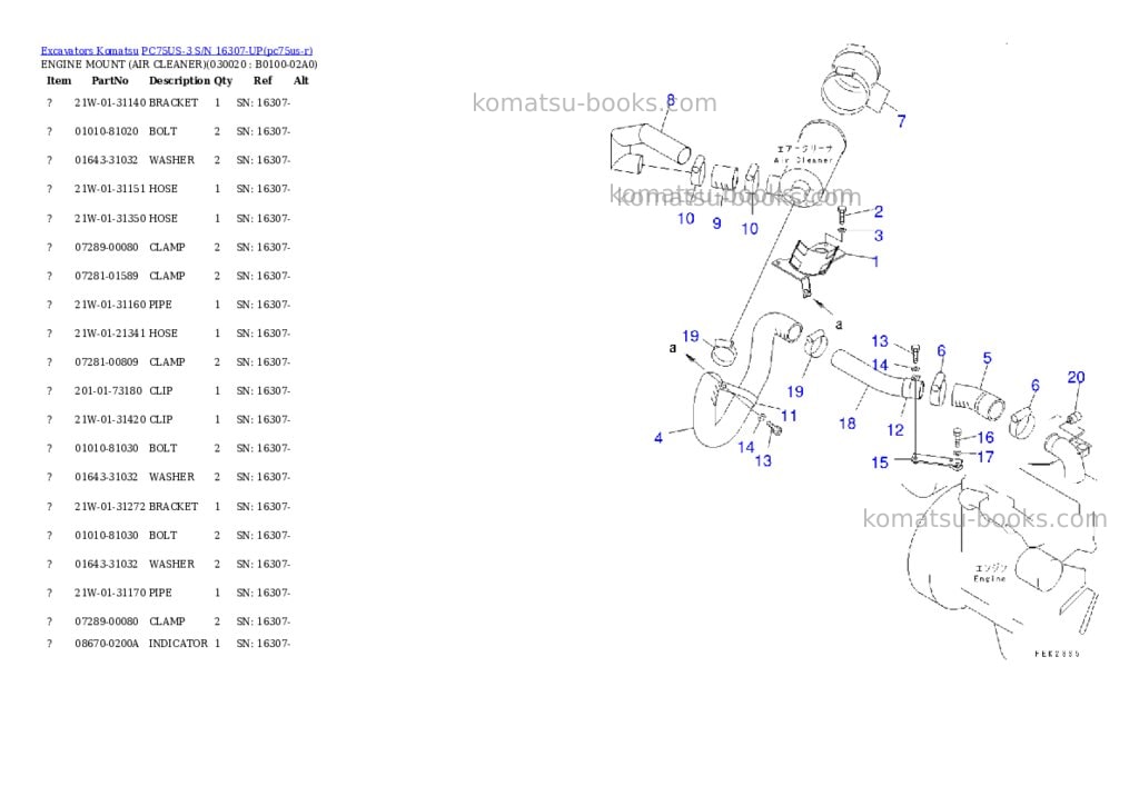 Komatsu pc75us-3 s/n 16307-up Parts catalog cover