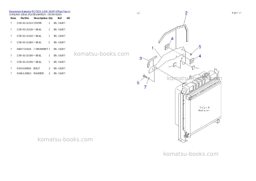 Komatsu pc75us-3 s/n 16307-up Parts catalog cover Page 5