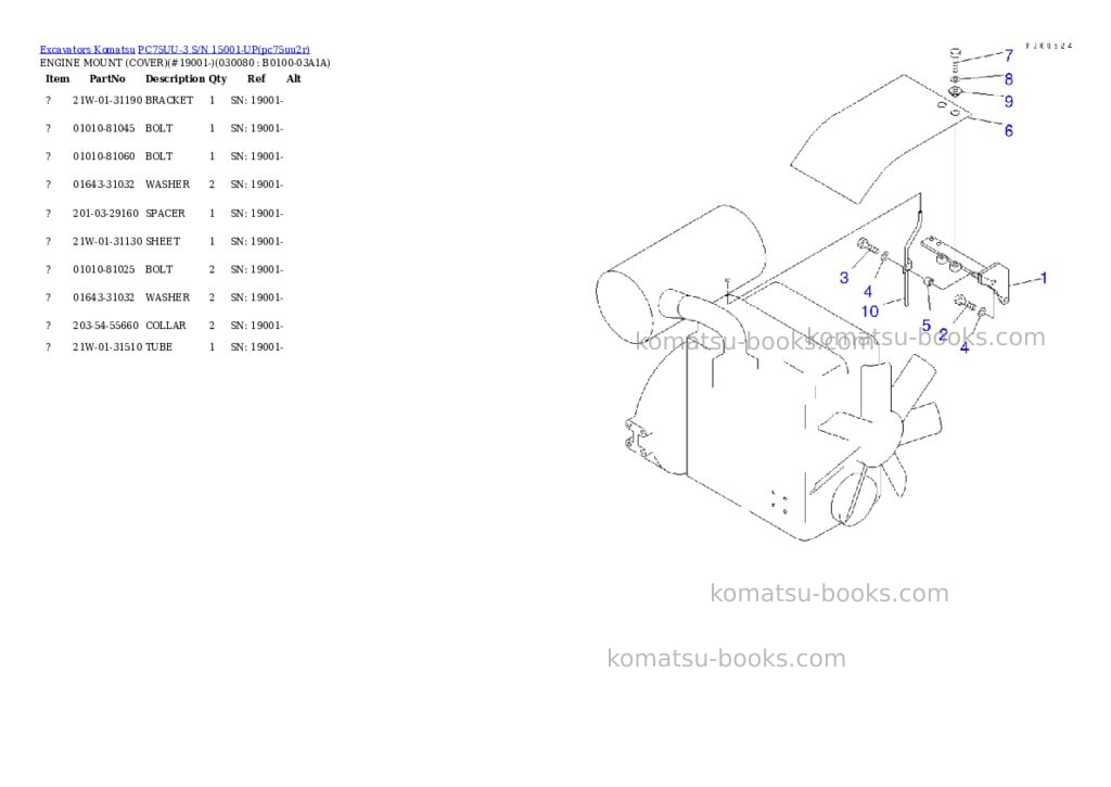 Komatsu PC75UU-3 S/N 15001-UP Parts catalog cover Page 7 Komatsu PC75UU-3 S/N 15001-UP Parts catalog cover Page 7