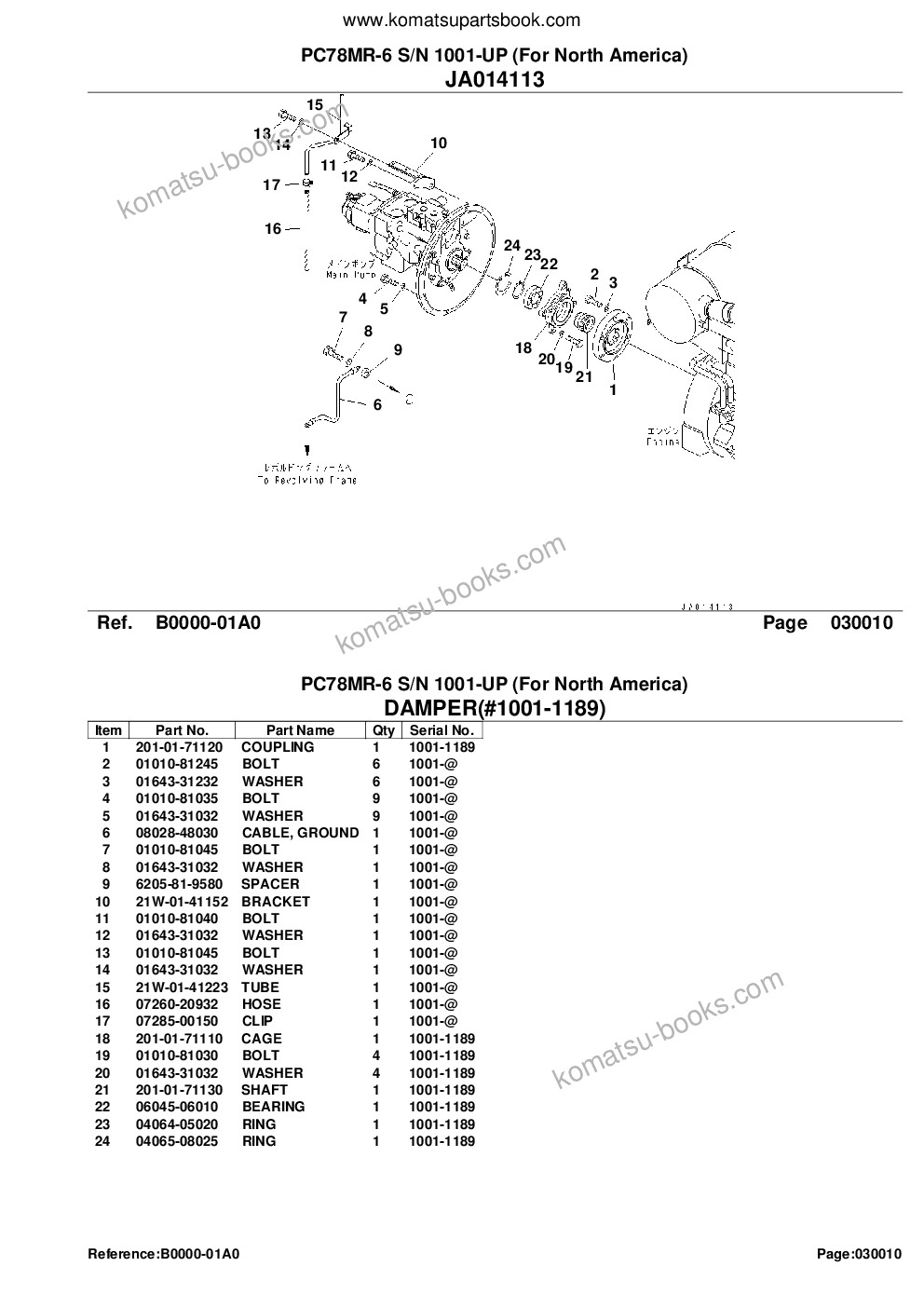 Komatsu pc78mr-6 s/n 1001-up for north america Parts catalog cover Page 3